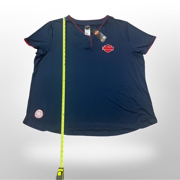 *Harley Davidson*Women's Sz 3XL●Navy Blue/Red Jersey TypeBlouse Sequin LOGO - Picture 4 of 6